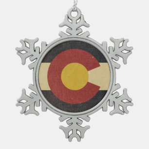Vintage-Flagge des US-Bundesstaates Colorado Schneeflocken Zinn-Ornament