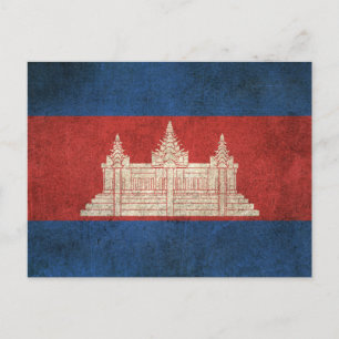Vintage Flagge Kambodschas mit Gebrauchsspuren Postkarte