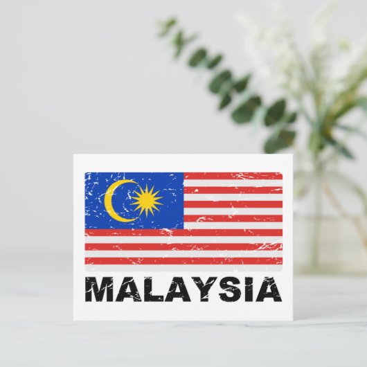 Vintage Flagge Malaysias Postkarte (Stehend Vorderseite)