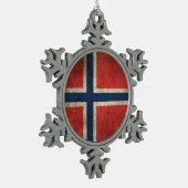 Vintage Flagge Norwegens mit Abnutzungsspuren Schneeflocken Zinn-Ornament (Links)