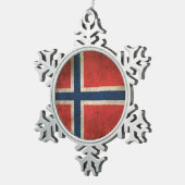 Vintage Flagge Norwegens mit Abnutzungsspuren Schneeflocken Zinn-Ornament (Rechts)
