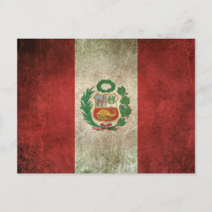 Vintage Flagge Perus mit Gebrauchsspuren Postkarte