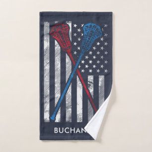 Vintage Flagge und Lacrosse Bats Personalisiert Handtuch