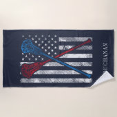 Vintage Flagge und Lacrosse Bats Personalisiert Strandtuch (Vorderseite)