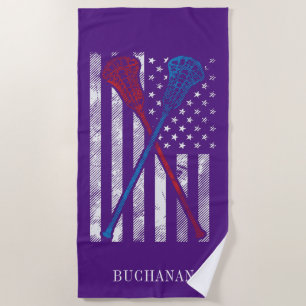 Vintage Flagge und Lacrosse Bats Personalisiert Strandtuch