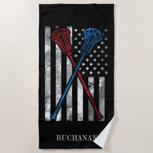 Vintage Flagge und Personalisierte Lacrosse Bats Strandtuch