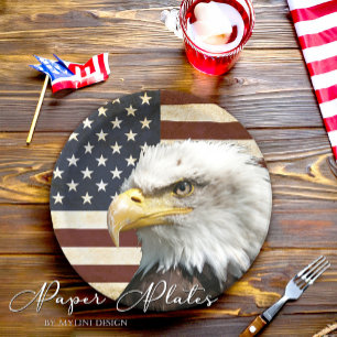 Vintage Flagge US USA mit amerikanischem Adler Pappteller