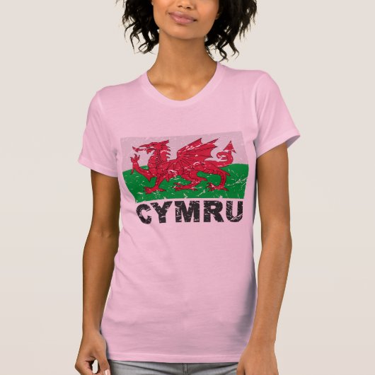 Vintage Flagge Wales CYMRU T-Shirt (Vorderseite)
