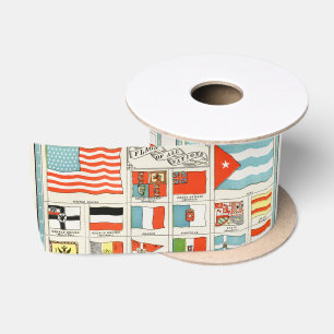 Vintage Flaggen aller Nationen - Bildungsposter Satinband