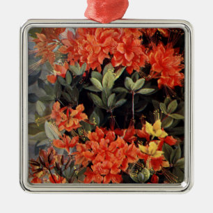 Vintage Flame Azalea Rote Blumen Floraler Garten Ornament Aus Metall