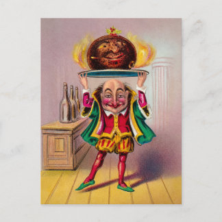 Vintage Flaming Weihnachtspudding Postkarte