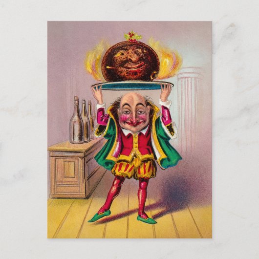 Vintage Flaming Weihnachtspudding Postkarte (Vorderseite)