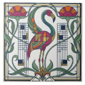 Vintage Flamingo Blumen Geometrisches Musterfliese Fliese (Vorderseite)