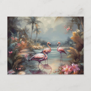 Vintage-Flamingo-Botanisches-Paradies-Kunst Postkarte