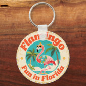 Vintage Flamingo Fun in Florida Beach Schlüsselanhänger (Rückseite)