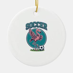 Vintage-Flamingo-Fußballspieler-Grafik-Shirt_1 Keramik Ornament