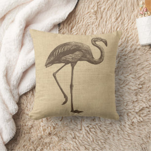Vintage Flamingo-Illustration auf Burlap Kissen