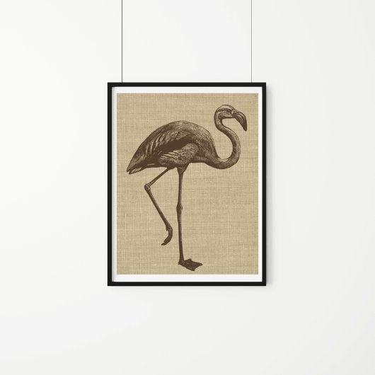 Vintage Flamingo-Illustration auf Burlap Poster