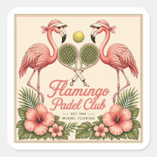 Vintage Flamingo Padel Club Miami Florida Quadrat Quadratischer Aufkleber