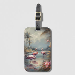 Vintage-Flamingo Tropical Lagoon Florida-Kunst Gepäckanhänger