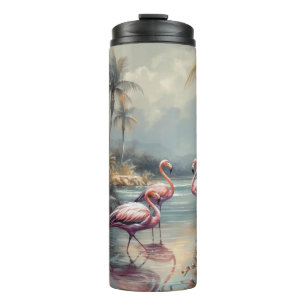 Vintage-Flamingo Tropical Lagoon Florida-Kunst Thermosbecher