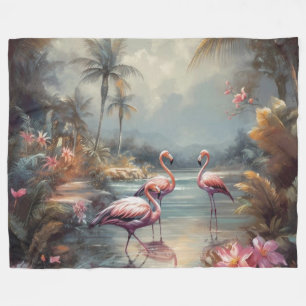 Vintage-Flamingo-Tropische-Lagune-Florida-Kunst Fleecedecke