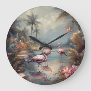 Vintage Flamingo Tropische Lagune Florida Kunst Große Wanduhr