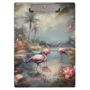 Vintage-Flamingo Tropische Lagune Florida-Kunst Klemmbrett