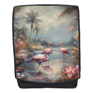 Vintage-Flamingo Tropische Lagune Florida-Kunst Rucksack
