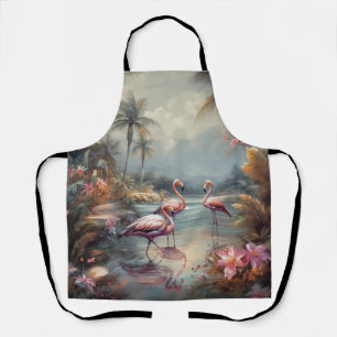 Vintage-Flamingo Tropische Lagune Florida-Kunst Schürze