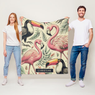 Vintage Flamingo und Toucan Nahtlos Fleecedecke