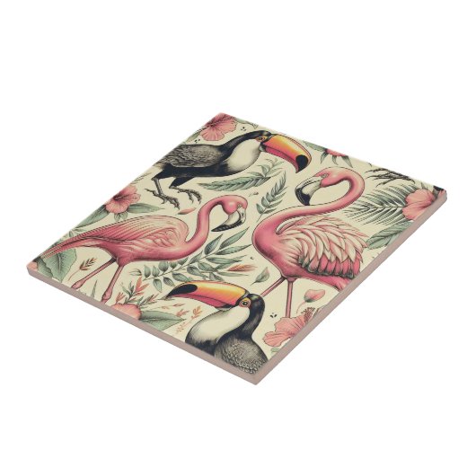 Vintage Flamingo und Toucan Nahtlos Fliese (Seite)