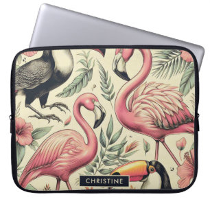 Vintage Flamingo und Toucan Nahtlos Laptopschutzhülle