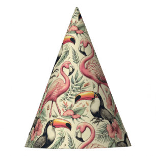 Vintage Flamingo und Toucan Nahtlos Partyhütchen
