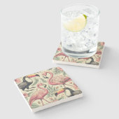 Vintage Flamingo und Toucan Nahtlos Steinuntersetzer (Seitenansicht)