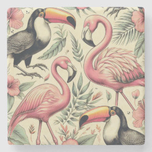 Vintage Flamingo und Toucan Nahtlos Steinuntersetzer