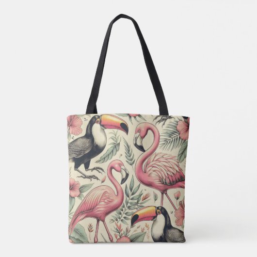 Vintage Flamingo und Toucan Nahtlos Tasche (Rückseite)