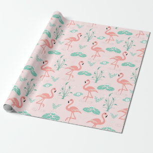 Vintage Flamingo- und Wasserlilien-Muster Geschenkpapier