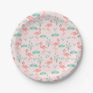 Vintage Flamingo- und Wasserlilien-Muster Pappteller
