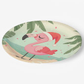 Vintage Flamingo Weihnachten im Juli Beachmas Pappteller (Schrägansicht)