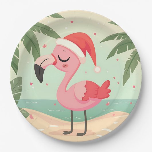 Vintage Flamingo Weihnachten im Juli Beachmas Pappteller (Vorderseite)