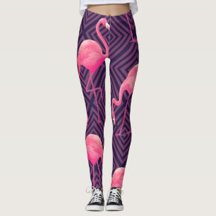 Vintage Flamingos, lila geometrischer Hintergrund. Leggings