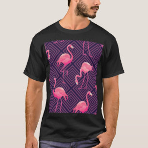 Vintage Flamingos, lila geometrischer Hintergrund. T-Shirt