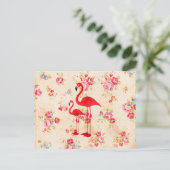 Vintage flamingos-rote Rosen Postkarte (Stehend Vorderseite)
