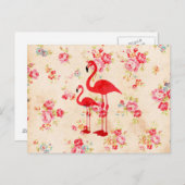 Vintage flamingos-rote Rosen Postkarte (Vorne/Hinten)