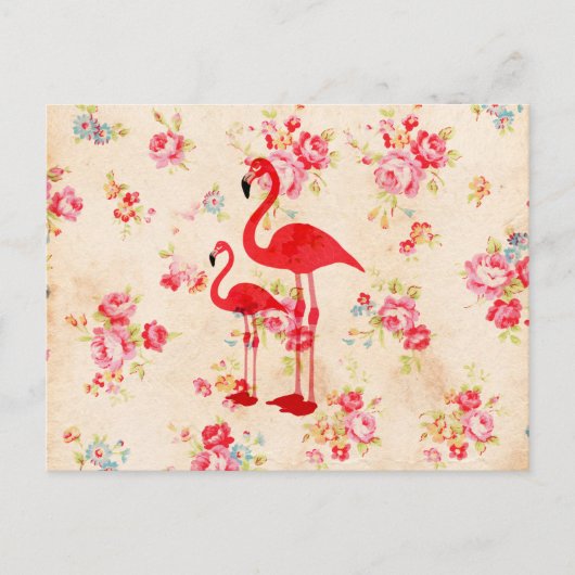 Vintage flamingos-rote Rosen Postkarte (Vorderseite)