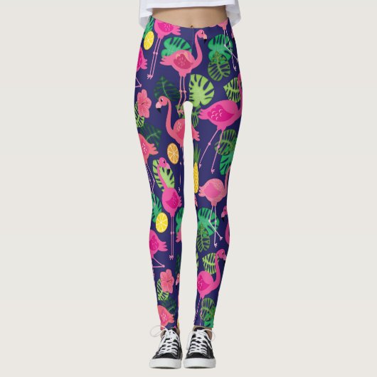 Vintage Flamingos, Sommerelemente Leggings (Vorderseite)