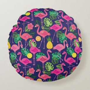 Vintage Flamingos, Sommerelemente Rundes Kissen