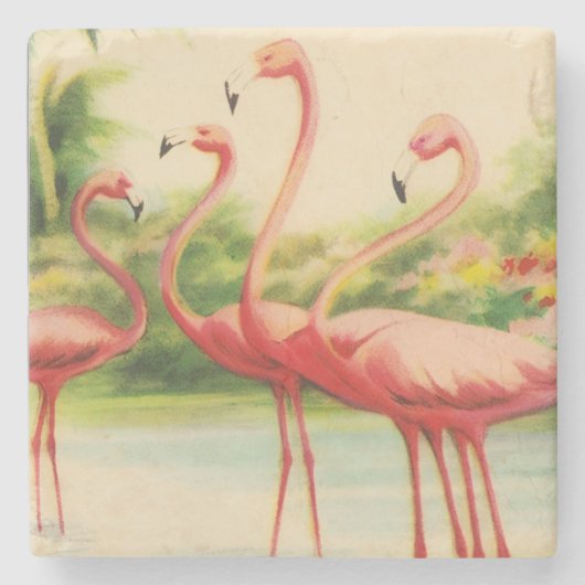 Vintage Flamingos Steinuntersetzer (Vorderseite)