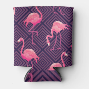 Vintage Flamingos, violetter geometrischer Hinterg Dosenkühler